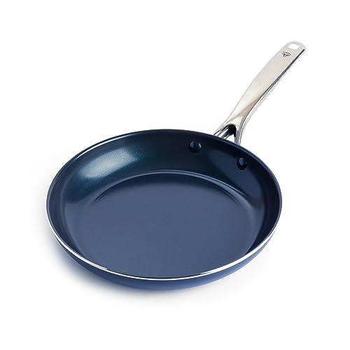 Cookware 10 Frying Pan Skillet, Diamond Infused Healthy Ceramic Nonstick, PFAS and PFOA-Free, Dishwasher and Oven Safe, Even Heating, Metal Utensil Safe, Warp Control Base, Blue