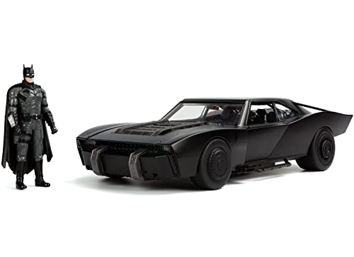 DC Comics The Batman 1:18 Batmobile with Lights Die-cast Car & 3.75 Batman Figure, Toys for Kids and Adults ,Black