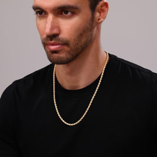 Gold Plated Necklace for Men 2.5MM 28 Inches Stainless Steel Twist Rope Chain for Women Mens