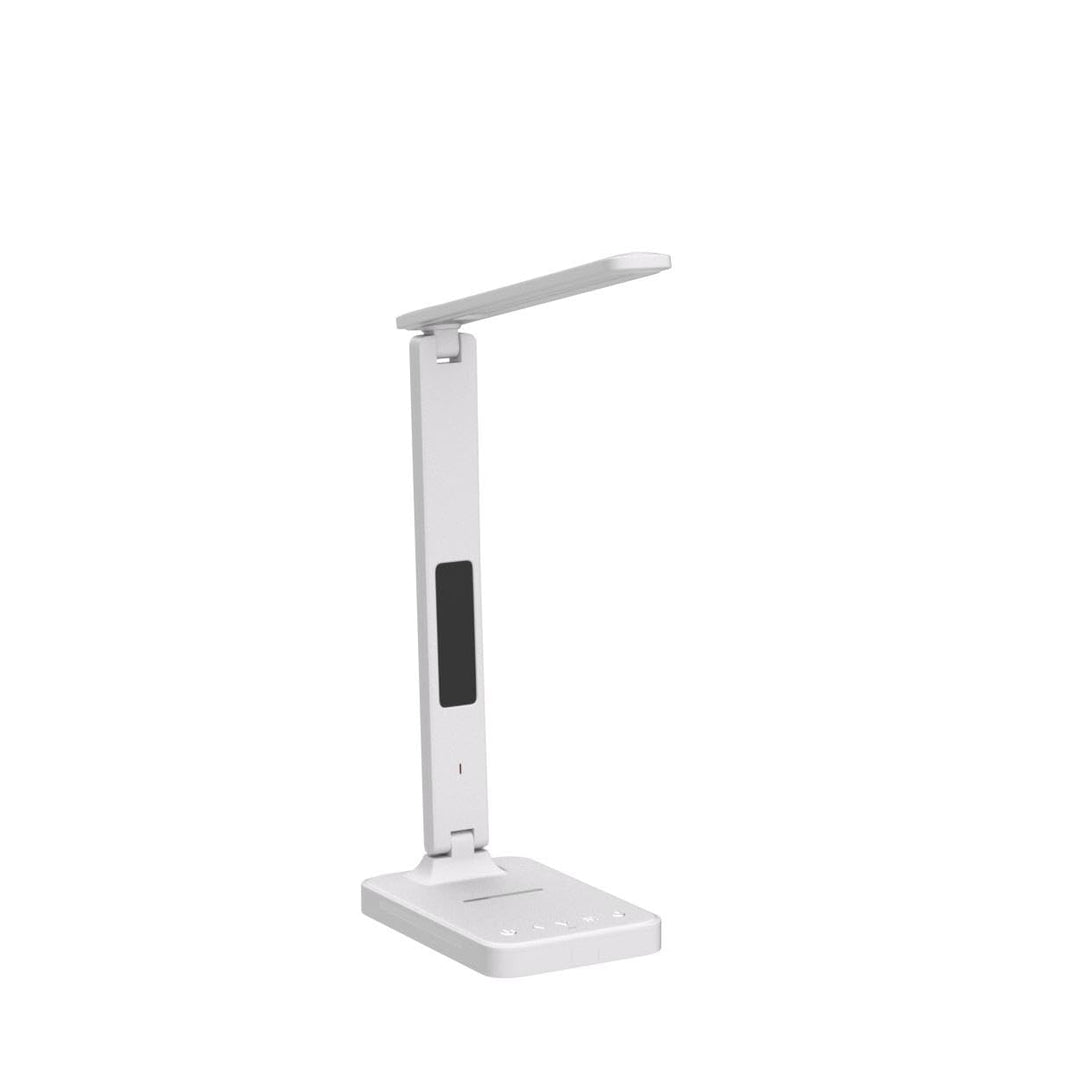 Desk Light, LED Desk Lamp with Wireless Charger Desk Light for Home Office Dimmable Eye-Protecting Desk Light with Night Light Digital Alarm Clock Temperature Black