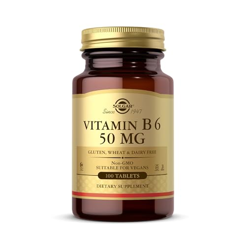 SOLGAR Vitamin B6 50 mg - 100 Tablets - Non-GMO, Vegan, Gluten Free, Dairy Free, Kosher, Halal - 100 Servings