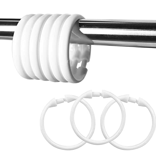 Premium Plastic Shower Curtain Rings Shower Curtain Hooks Gliding on Standard Shower Rods Easy Snap Closure (O Shape,White,12Pcs)