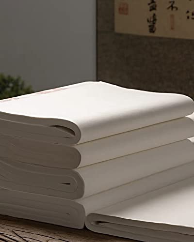 Chinese Japanese Calligraphy Sumi-e Writing Gongbi Drawing Practice Xuan Rice Paper No Grid 100 Sheets – 34 x 68cm (13.4 x 27.8 inch), Shu (Ripe) Xuan Paper