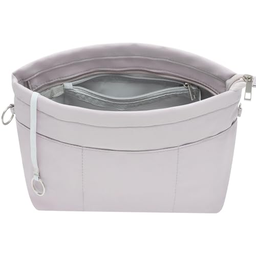 Purse Organizer Insert with Zipped Top for Tote Bag, Handbag Shaper with 13 Pockets, Grey M