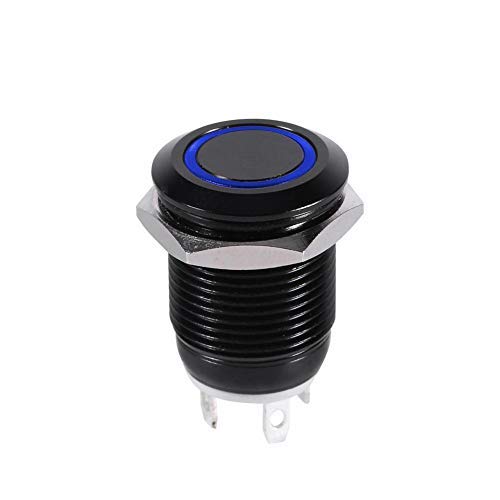 12V LED Power Switch Push Button Switch, 12mm Waterproof Metal Momentary Type Self-resetting Push Button Switch(Blue LED Light)