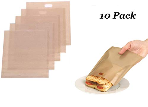 Non-Stick Reusable Toaster Bags (Set of 10) Various Sizes, Create Grilled Cheese Sandwiches in Toaster, Microwave Oven or Grill, Pizza Panini &amp; Garlic Bread