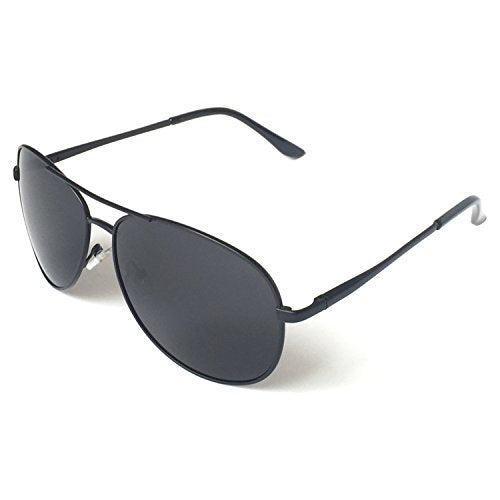 Premium Military Style Classic Aviator Sunglasses, Polarized, 100% UV protection for Men Women (Large Frame - Black Frame/Black Lens)