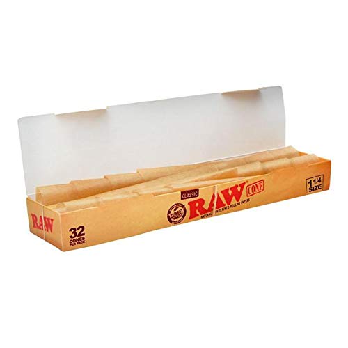 Raw Classic Cone 1-1/4 Size Unrefined Rolling Papers 32