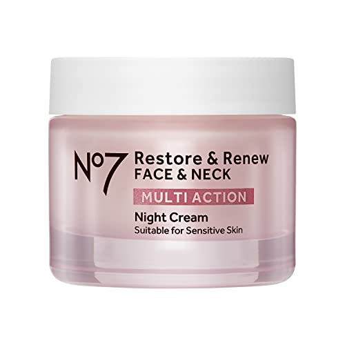 Restore & Renew Multi Action Face & Neck Night Cream - Collagen Peptide Anti Aging Face Cream - Hydrating Hyaluronic Acid Night Cream - Shea Butter + Vitamin E Skin Firming Night Cream (50ml)