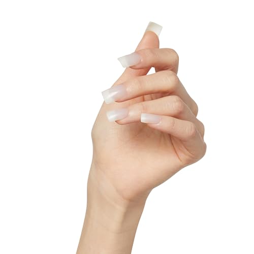 Salon Acrylic, Press-On Nails, Nail glue included, &#39;Euphoria&#39;, French, Medium Size, Square Shape, Includes 28 Nails, 2g Glue, 1 Manicure Stick, 1 Mini File