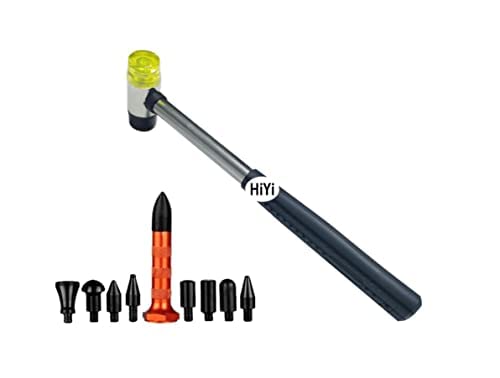 10Pcs Dent Repair Tool Kits Paintless Dent Removal Tap Down Tools Dent Rubber Hammer with 9 different shaped hammer heads for DIY dent repair on cars