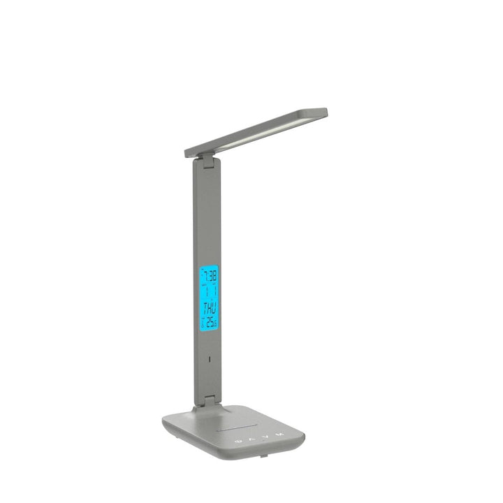 Desk Lamp, LED Desk Lamp with Wireless Charger, USB Charging Port, Table Lamp with Clock, Alarm, Date, Temperature, Office Lamp, Desk Lamps for Home Office, Grey