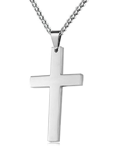 Stainless Steel Cross Pendant Chain Necklace for Men Women, 24 Inches
