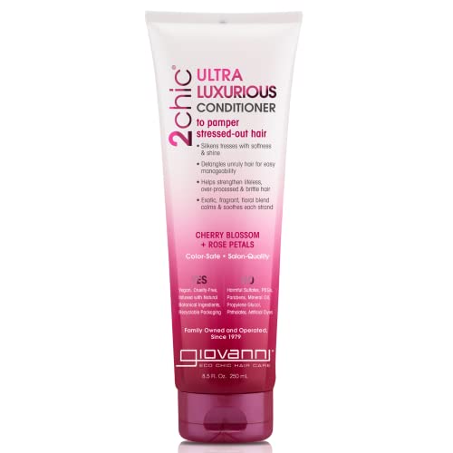 2chic Ultra-Luxurious Conditioner - Calms & Smooths Curly & Wavy Hair, Silkens Tresses, Strengthens Over Processed Hair, Helps Detangle, Color Safe, Cherry Blossom & Rose Petals - 8.5 oz