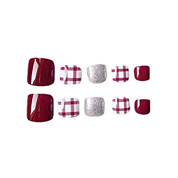 Deep Red: 24Pcs False Toenails For Big Toes Women Girls Artificial Toe Nails Full Cover Tips Finished Feet Patch