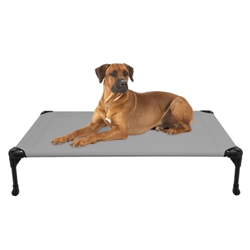 Outdoor Elevated Dog Cot Bed, Cooling Raised Pet Bed for Large Dogs, Washable Breathable Mesh Hammock Bed with No-Slip Feet, Indestructible Ground Off Training Platform Cot-42x30 Grey