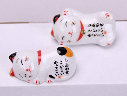 1 Set 5pcs Japanese Lucky Cat Happiness Cat Chopsticks Holder Stand Porcelain Decoration