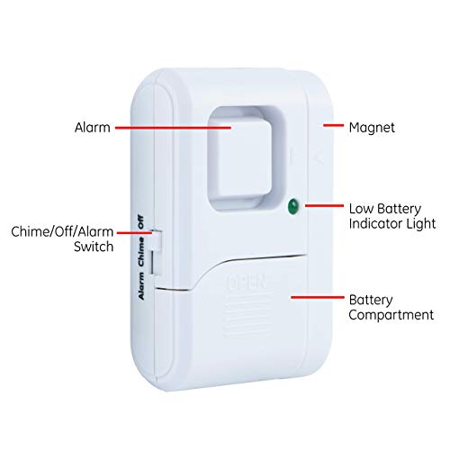 General Electric, 4 Pack, DIY Protection, Burglar Alert, Wireless, Chime, Easy Installation, Home, 45174 Personal Security Window and Door Alarm, White, 4