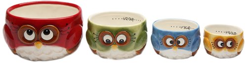Cosmos gifts Measuring Cup Set Owl Design red green blue yellow 4 Pack, Medium