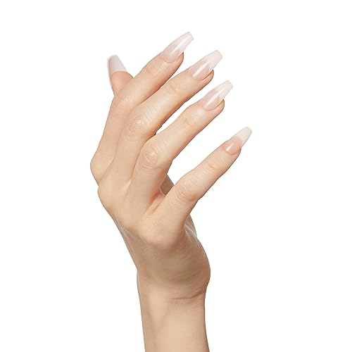 Salon Acrylic French Manicure Set, ‘Leilani’, Medium Length, Nude Square Press-On Nails, Includes Pink Gel Nail Glue 0.07 Oz, Mini Nail File, Manicure Stick, and 28 Fake Nails, 31 Piece Set