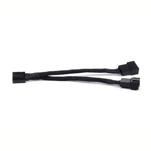 All Black Sleeved PWM Fan Splitter Cable 1 to 2 Converter, 2 Pack
