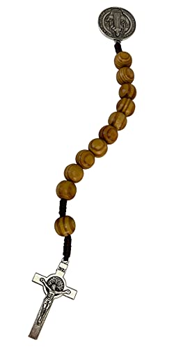 Saint Benedict Medal Prayer Pocket Rosary Catholic Brown Wood Beads San Benito Tenner Open Style One Decade Rosary