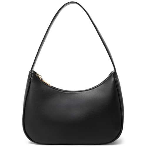 Shoulder Bags for Women, Cute Hobo Tote Handbag Mini Clutch Purse with Zipper Closure (Black)