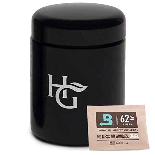 Herb Container - Half Oz Smell Proof Jar &amp; Humidity Pack (250 ml) Airtight UV Protection Keeps Herbs Fresh for Months