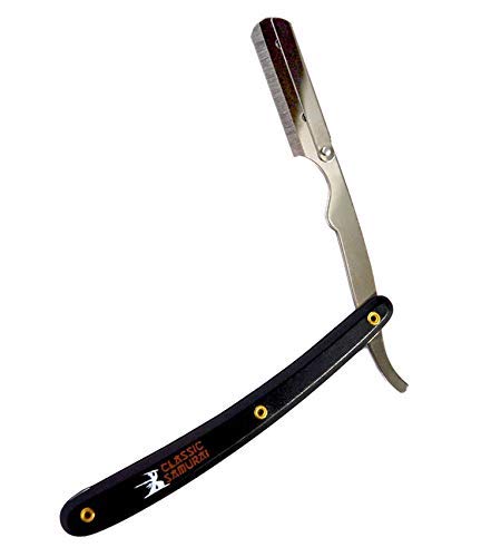Stainless Steel Professional Barber Straight Edge Razor with 100 Count Derby Single Edge Razor Blades (Black)