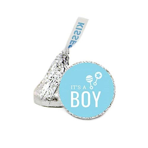 Baby Blue Chevron Boy Baby Shower Collection, It&#39;s a Boy Chocolate Drop Label Stickers, 216-Pack, Fits Hershey&#39;s Kisses Party Favors
