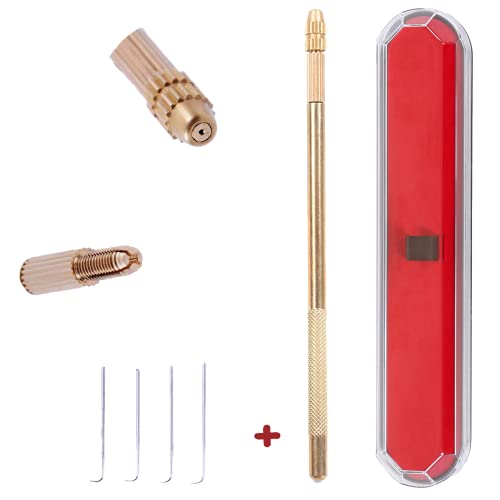 Ventilating Needle for Lace Wig - Brass Ventilating Holder and 4 Different Size Stainless Steel Needles (1-1, 1-2, 2-3, 3-4) for Make/Repair Lace Wig