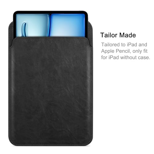 Sleeve with Pencil Holder for iPad Air 11 Inch, iPad Air 5th / 4th Gen 10.9, iPad Pro 11, Slim Fit Vegan Leather Protective Cover Carrying Case Bag, Also Fit iPad 10th Gen/iPad 10.2, Black