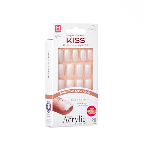 Salon Acrylic, Press-On Nails, Nail glue included, &#39;Euphoria&#39;, French, Medium Size, Square Shape, Includes 28 Nails, 2g Glue, 1 Manicure Stick, 1 Mini File