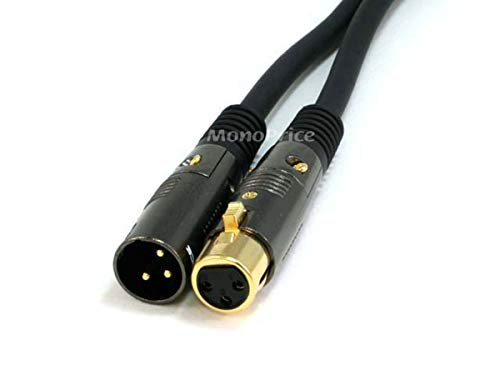 XLR Male to XLR Female Cable - 50 Feet - Black, 16AWG, Gold Plated Copper Wire Conductors - Premier Series