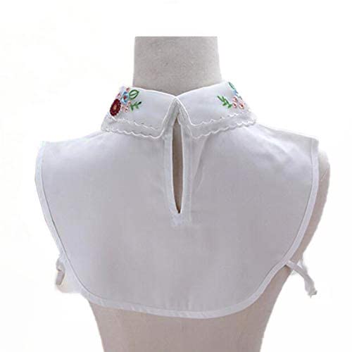 Lace Chiffon Detachable Dickey Blouse False Collar Embroidery Flower Fake Half Shirt Collar for Women (White)