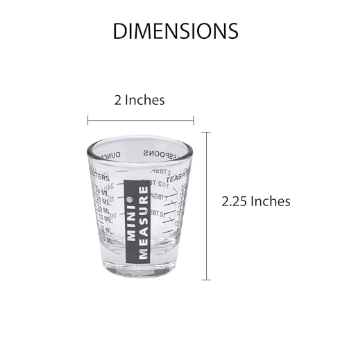 Mini Measure Heavy Glass, 20-Incremental Measurements Multi-Purpose Liquid and Dry Measuring Shot Glass, Black