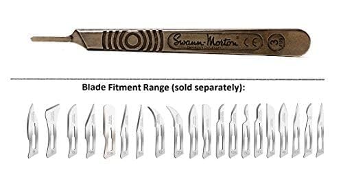 Swann Morton : Scalpel Handle No 3 for blades 10 : 10a : 11 : 12 : 15 : 15a (Original Version) (Original Version) (Solid Stainless Steel)