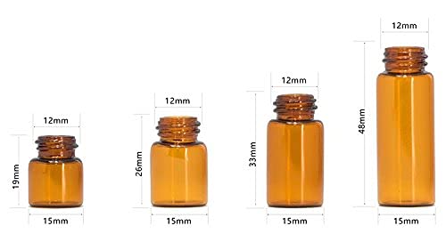 50Pack Set 1ML 2ML 3ML 5ML Amber Glass Bottle with Orifice Reducer and Cap Small Essential Oil Vials (2ML)
