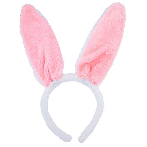 Pink White Fuzzy Bunny Ear Halloween Costume Accessory Headband