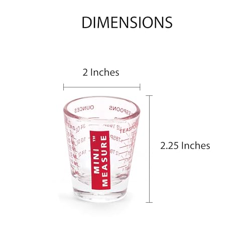 Mini Measure Heavy Glass, 20-Incremental Measurements Multi-Purpose Liquid and Dry Measuring Shot Glass, Red