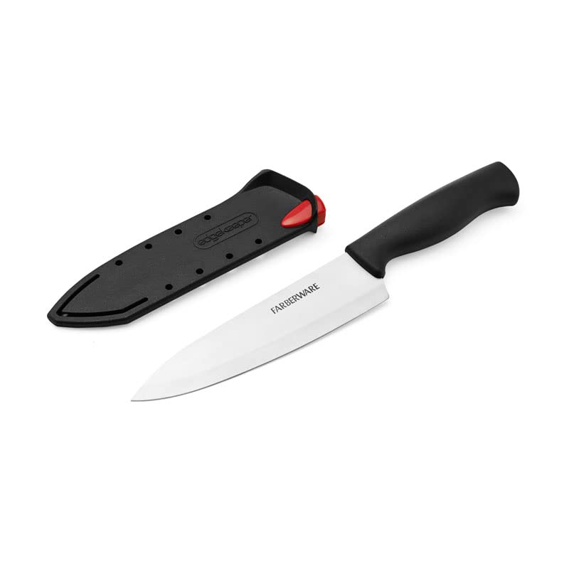 Edgekeeper 6-Inch Chef Knife with Self-Sharpening Blade Cover, High Carbon-Stainless Steel Kitchen Knife with Ergonomic Handle, Razor-Sharp Knife, Black