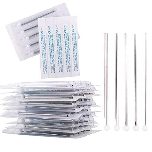 100pcs Tattoo Piercing Needle with Body Ear Navel Nipple For piercing Supplies (15G)