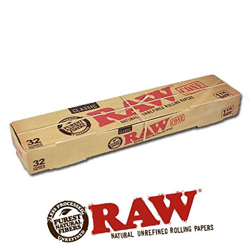 Raw Classic Cone 1-1/4 Size Unrefined Rolling Papers 32