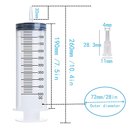 500ml/cc Large Plastic Syringe with Measurement for Scientific Labs, Garden Watering, Refilling and Filtration, pack of 1