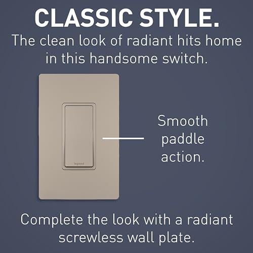 Legrand radiant TM870NICC10 15 Amp Rocker Wall Switch, Single Pole Decorator Light Switches, Nickel (1 Count)