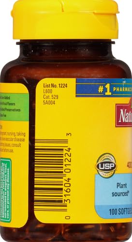 Nature Made Vitamin E 180 mg (400 IU) dl-Alpha, Dietary Supplement for Antioxidant Support, 100 Softgels, 100 Day Supply