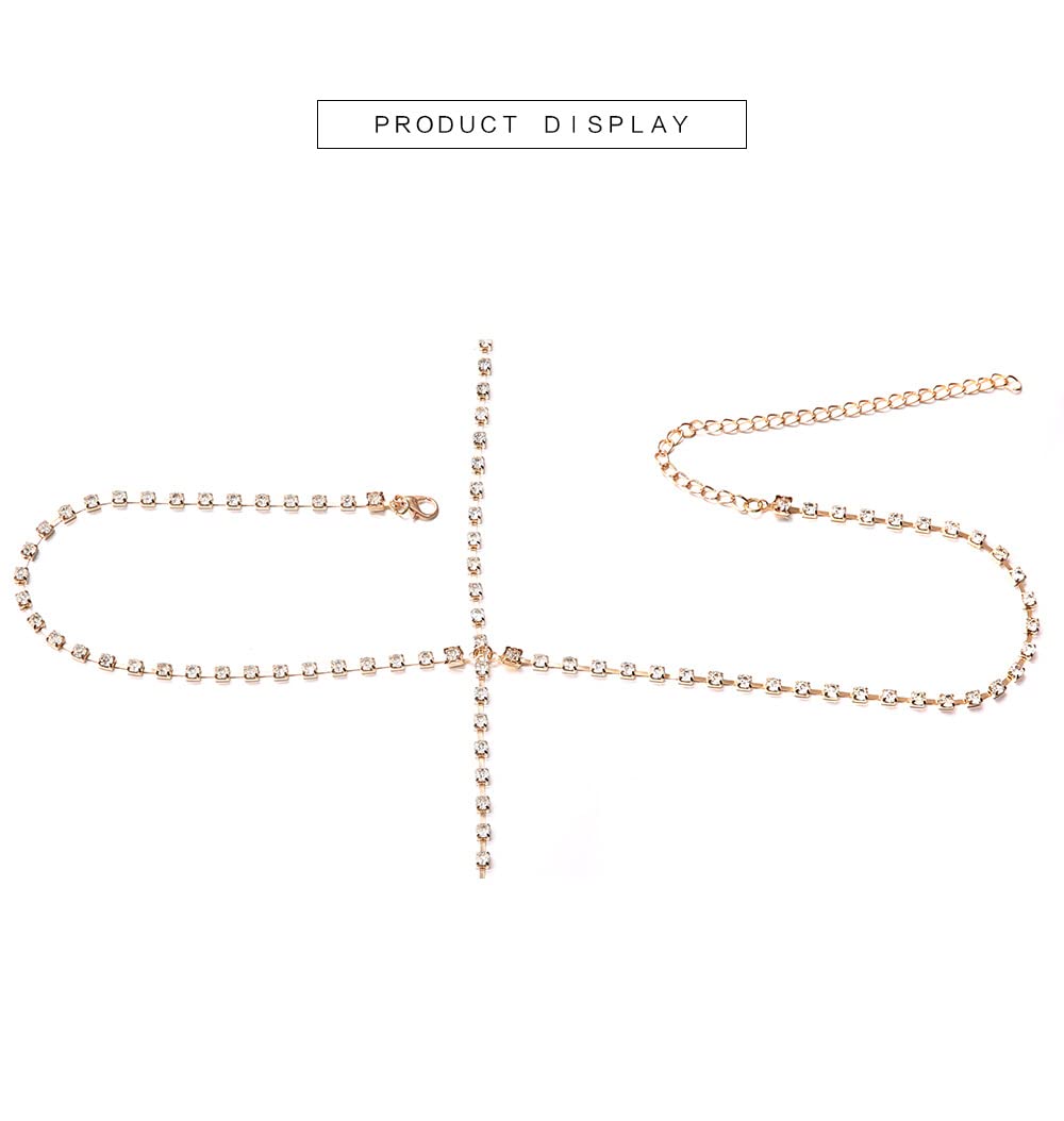 Sexy Rhinestone Body Chain Gold Layering Crystal Leg Chain Nightclub Thigh Chain for Women and Girls (Gold)