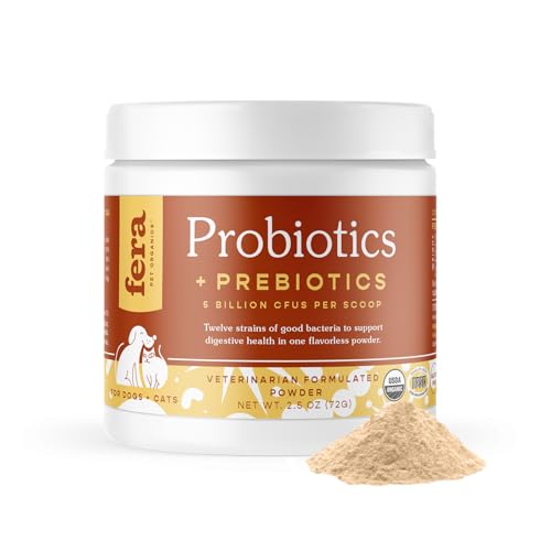 Probiotics for Dogs &amp; Cats - Vet Created - Cat &amp; Dog Probiotic Supplement - 12 Strains &amp; Prebiotics for Pet’s Digestion - 60 Scoops
