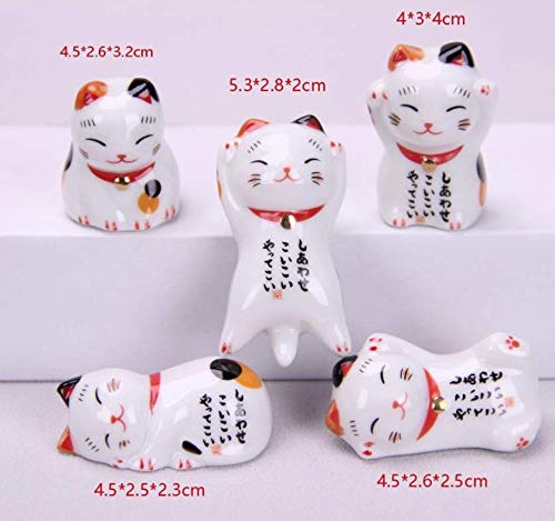 1 Set 5pcs Japanese Lucky Cat Happiness Cat Chopsticks Holder Stand Porcelain Decoration