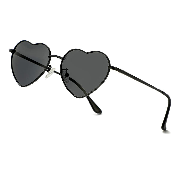 Polarized Heart Sunglasses for Women Fashion Lovely Style Metal Frame UV400 Protection Lens (Black/Grey)